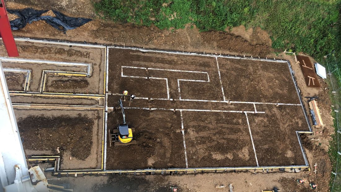 Terrassement et implantation des fondations, vue du dessus